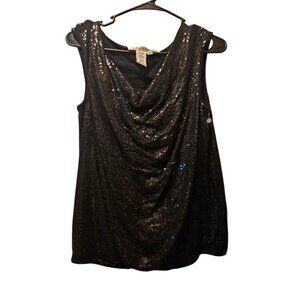 Max Studio Black Sequined Sleeveless Cowl Neck Top M